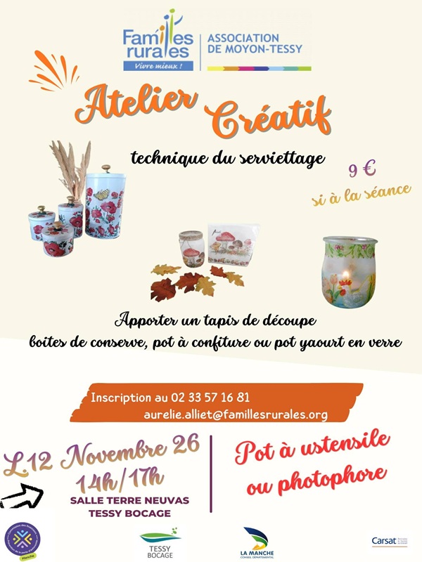 Saint-L&ocirc; : Atelier créatif photophore ou pot à ustensile